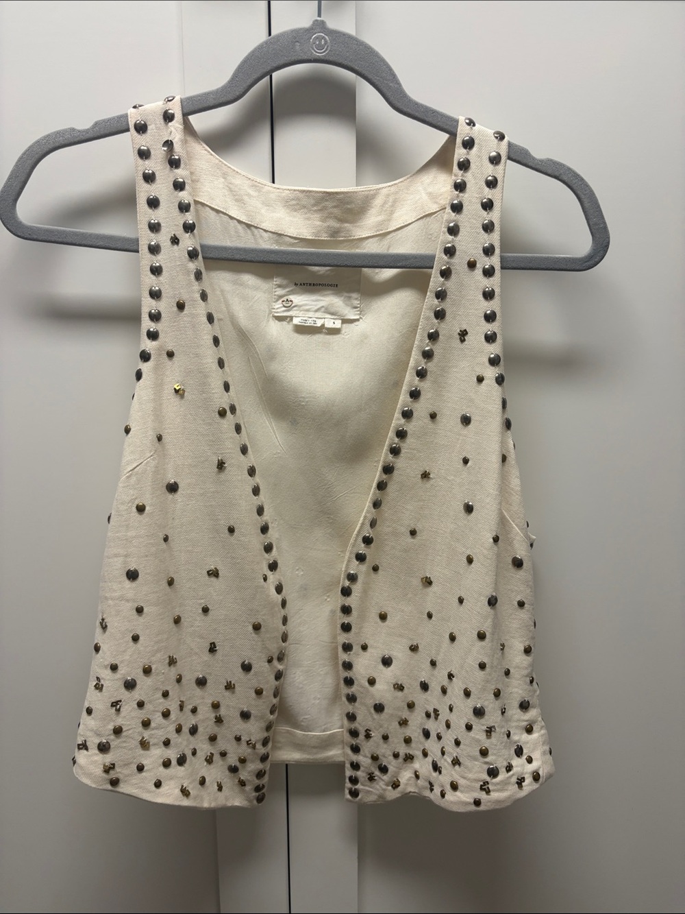 Anthropologie Studded Cream Sleeveless Vest
